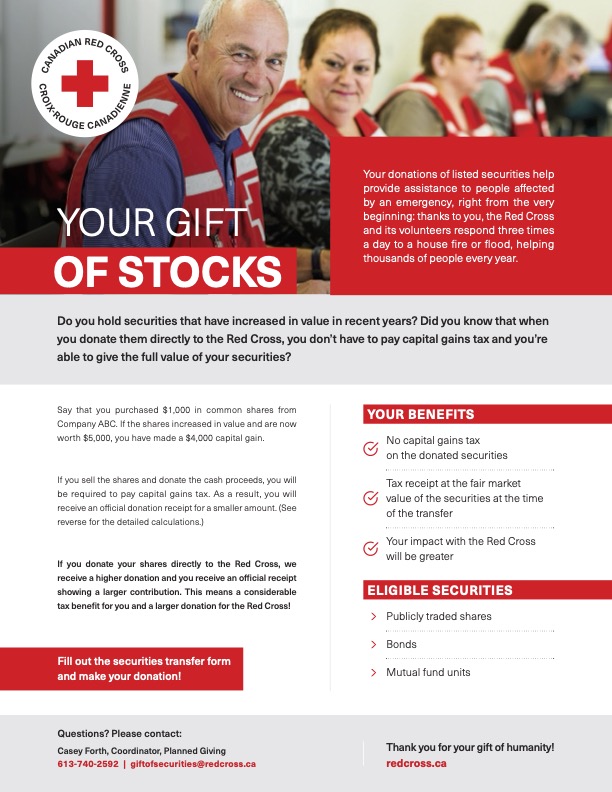 A preview of the Canadian Red Cross Gift of Securities brochure