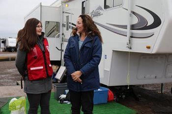 After returning to Fort McMurray, Leonie and her husband moved their trailer into a temporary RV site.