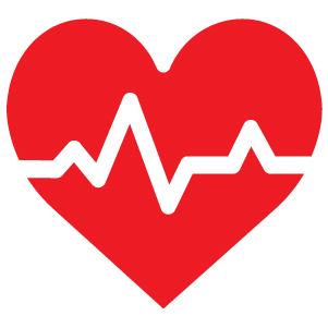 Red heart icon with an electrocardiogram (ECG) line running through it